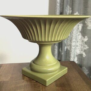 Hyalyn Pottery Pedestal Compote Bowl Green, Vintage VTG Mid-Century